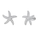 Round White Diamond Asteroidea Dancing Sea Starfish Shape Screw Back Stud Earrings for Women (0.23 ctw, Color I-J, Clarity I2-I3) | 925 Sterling Silver