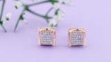 Round White Diamond Cluster Square Designed Frame Vintage Style Pushback Stud Earrings for Women (0.18 ctw Color I-J Clarity I2-I3) | 10K Rose Gold