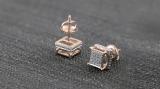 Round White Diamond Cluster Square Designed Frame Vintage Style Screw Back Stud Earrings for Women (0.18 ctw Color I-J Clarity I1-I2) | 14K Rose Gold