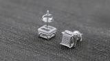 Round White Diamond Cluster Square Designed Frame Vintage Style Screw Back Stud Earrings for Women (0.18 ctw Color I-J Clarity I2-I3) | 925 Sterling Silver