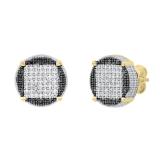 0.24 Carat (ctw) Round Black and White Diamond Filled Circle Shape Square Push Back Stud Earrings for Women | 14K Yellow Gold