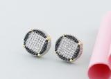 0.24 Carat (ctw) Round Black and White Diamond Filled Circle Shape Square Push Back Stud Earrings for Women | 14K Yellow Gold