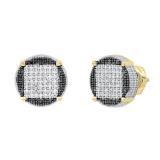 0.24 Carat (ctw) Round Black and White Diamond Filled Circle Shape Square Framed Screw Back Stud Earrings for Women | 14K Yellow Gold
