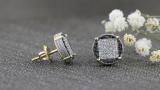 0.24 Carat (ctw) Round Black and White Diamond Filled Circle Shape Square Framed Screw Back Stud Earrings for Women | 14K Yellow Gold