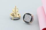 0.24 Carat (ctw) Round Black and White Diamond Filled Circle Shape Square Framed Screw Back Stud Earrings for Women | 14K Yellow Gold