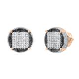 0.24 Carat (ctw) Round Black and White Diamond Filled Circle Shape Square Framed Screw Back Stud Earrings for Women | 18K Rose Gold