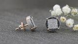 0.24 Carat (ctw) Round Black and White Diamond Filled Circle Shape Square Framed Screw Back Stud Earrings for Women | 18K Rose Gold