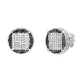 0.24 Carat (ctw) Round Black and White Diamond Filled Circle Shape Square Push Back Stud Earrings for Women | 925 Sterling Silver