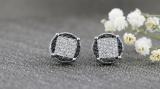 0.24 Carat (ctw) Round Black and White Diamond Filled Circle Shape Square Push Back Stud Earrings for Women | 925 Sterling Silver