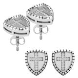Round White Diamond Knight Shield with Faith Cross Shaped Pushback Stud Earrings for Women (0.04 ctw, Color I-J, Clarity I2-I3) | 925 Sterling Silver