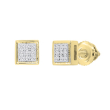 Round White Diamond Mini Square Cluster Ice Cube Shape Screw Back Stud Earrings for Women (0.05 ctw Color I-J Clarity I2-I3) | 10K Yellow Gold