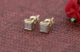 Round White Diamond Mini Square Cluster Ice Cube Shape Screw Back Stud Earrings for Women (0.05 ctw Color I-J Clarity I2-I3) | 10K Yellow Gold