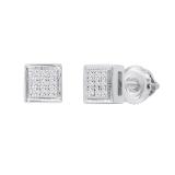 Round White Diamond Mini Square Cluster Ice Cube Shape Screw Back Stud Earrings for Women (0.05 ctw Color I-J Clarity I2-I3) | 925 Sterling Silver