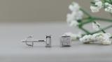 Round White Diamond Mini Square Cluster Ice Cube Shape Screw Back Stud Earrings for Women (0.05 ctw Color I-J Clarity I2-I3) | 925 Sterling Silver