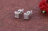 Round White Diamond Mini Square Cluster Ice Cube Shape Screw Back Stud Earrings for Women (0.05 ctw Color I-J Clarity I2-I3) | 925 Sterling Silver