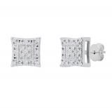 Round White Diamond Concave Curved Square Kite Shaped Pushback Stud Earrings for Her (0.12 ctw, Color I-J, Clarity I2-I3) | 925 Sterling Silver