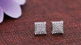 Round White Diamond Concave Curved Square Kite Shaped Pushback Stud Earrings for Her (0.12 ctw, Color I-J, Clarity I2-I3) | 925 Sterling Silver