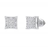 Round White Diamond Concave Curved Square Kite Shaped Screw Back Stud Earrings for Women (0.12 ctw, Color I-J, Clarity I2-I3) | 925 Sterling Silver