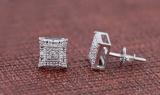 Round White Diamond Concave Curved Square Kite Shaped Screw Back Stud Earrings for Women (0.12 ctw, Color I-J, Clarity I2-I3) | 925 Sterling Silver