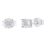 Round White Diamond Solitaire Illusion Set Unisex Stud Earrings (0.08 ctw, Color I-J, Clarity I2-I3) in 925 Sterling Silver in Push Back