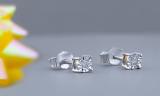 Round White Diamond Solitaire Illusion Set Unisex Stud Earrings (0.08 ctw, Color I-J, Clarity I2-I3) in 925 Sterling Silver in Push Back