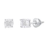 Round White Diamond Solitaire Illusion Set Unisex Stud Earrings (0.08 ctw, Color I-J, Clarity I2-I3) in 925 Sterling Silver in Screw Back