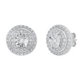 Round White Diamond Double Halo Stud Earrings with Post Push Back for Women 1/10 CT (0.10 ctw Color I-J Clarity I1-I2) in 14K White Gold