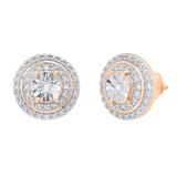 Round White Diamond Double Halo Stud Earrings with Post Screw Back for Women 1/10 CT (0.10 ctw Color I-J Clarity I1-I2) in 18K Rose Gold
