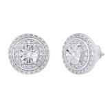 Round White Diamond Double Halo Stud Earrings with Post Screw Back for Women 1/10 CT (0.10 ctw Color I-J Clarity I2-I3) in 925 Sterling Silver