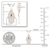 Round Blue Sapphire & 0.09 ctw White Diamond Hamsa Hand Evil Eye Charm Pendant For Her | 14K Rose Gold
