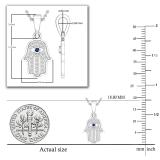 Round Blue Sapphire & 0.09 ctw White Diamond Hamsa Hand Evil Eye Charm Pendant For Her | 14K White Gold