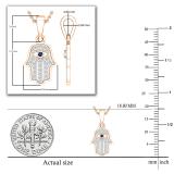 Round Blue Sapphire & 0.09 ctw White Diamond Hamsa Hand Evil Eye Charm Pendant For Women | 18K Rose Gold