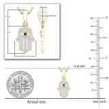 Round Blue Sapphire & 0.09 ctw White Diamond Hamsa Hand Evil Eye Charm Pendant For Women | 18K Yellow Gold