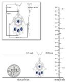 Round & Marquise Blue Sapphire & Round White Diamond Hamsa Evil Eye Pendant for Her | 14K White Gold