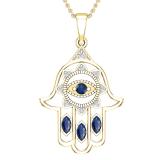 Round & Marquise Blue Sapphire & Round White Diamond Hamsa Evil Eye Pendant for Her | 18K Yellow Gold