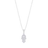Ladies Round White Diamond Hamsa Hand of Fatima Charm Pendant  (0.17 ctw Color I-J Clarity I2-I3) | 925 Sterling Silver