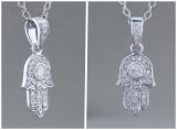 Ladies Round White Diamond Hamsa Hand of Fatima Charm Pendant  (0.17 ctw Color I-J Clarity I2-I3) | 925 Sterling Silver