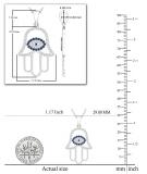 Round White & Blue Cubic Zirconia Hand of Fatima Evil Eye Pendant with 18 Inch Silver Chain for Women | 925 Sterling Silver