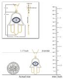 Round White & Blue Cubic Zirconia Hand of Fatima Evil Eye Pendant with 18 Inch Gold Chain for Women | 10K Yellow Gold