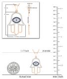Round White & Blue Cubic Zirconia Hand of Fatima Evil Eye Pendant with 18 Inch Gold Chain for Women | 18K Rose Gold