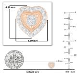 Round White Diamond Heart Frame Screw Back Stud Earrings For Her (0.13 ctw Color I-J Clarity I2-I3) | 10K Rose Gold