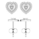 Round White Diamond Heart Frame Push Back Stud Earrings For Her (0.13 ctw Color I-J Clarity I2-I3) | 925 Sterling Silver