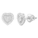 Round White Diamond Heart Frame Screw Back Stud Earrings For Her (0.13 ctw Color I-J Clarity I2-I3) | 925 Sterling Silver