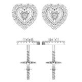 Round White Diamond Heart Frame Screw Back Stud Earrings For Her (0.13 ctw Color I-J Clarity I2-I3) | 925 Sterling Silver