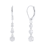 Round Composite White Diamond Flower Dangle Drop Lever Back Earrings for Women (0.45 ctw, Color I-J, Clarity I2-I3) in 10K White Gold