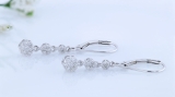 Round Composite White Diamond Flower Dangle Drop Lever Back Earrings for Women (0.45 ctw, Color I-J, Clarity I2-I3) in 10K White Gold