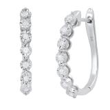 Round White Diamond Retro-Style Hoop Fashion Earrings For Her (0.24 ctw, Color I-J, Clarity I1-I2) | 14K White Gold