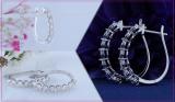 Round White Diamond Retro-Style Hoop Fashion Earrings For Her (0.24 ctw, Color I-J, Clarity I1-I2) | 14K White Gold