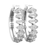 Round White Diamond Zig-Zag Retro-Style Hoop Earrings For Her (0.31 ctw, Color I-J, Clarity I1-I2) | 14K White Gold