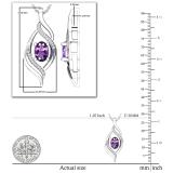 7X5mm Oval Amethyst and Round Diamond Twist Flame Pendant for Women with 18 Inch Silver Chain | 925 Sterling Silver
